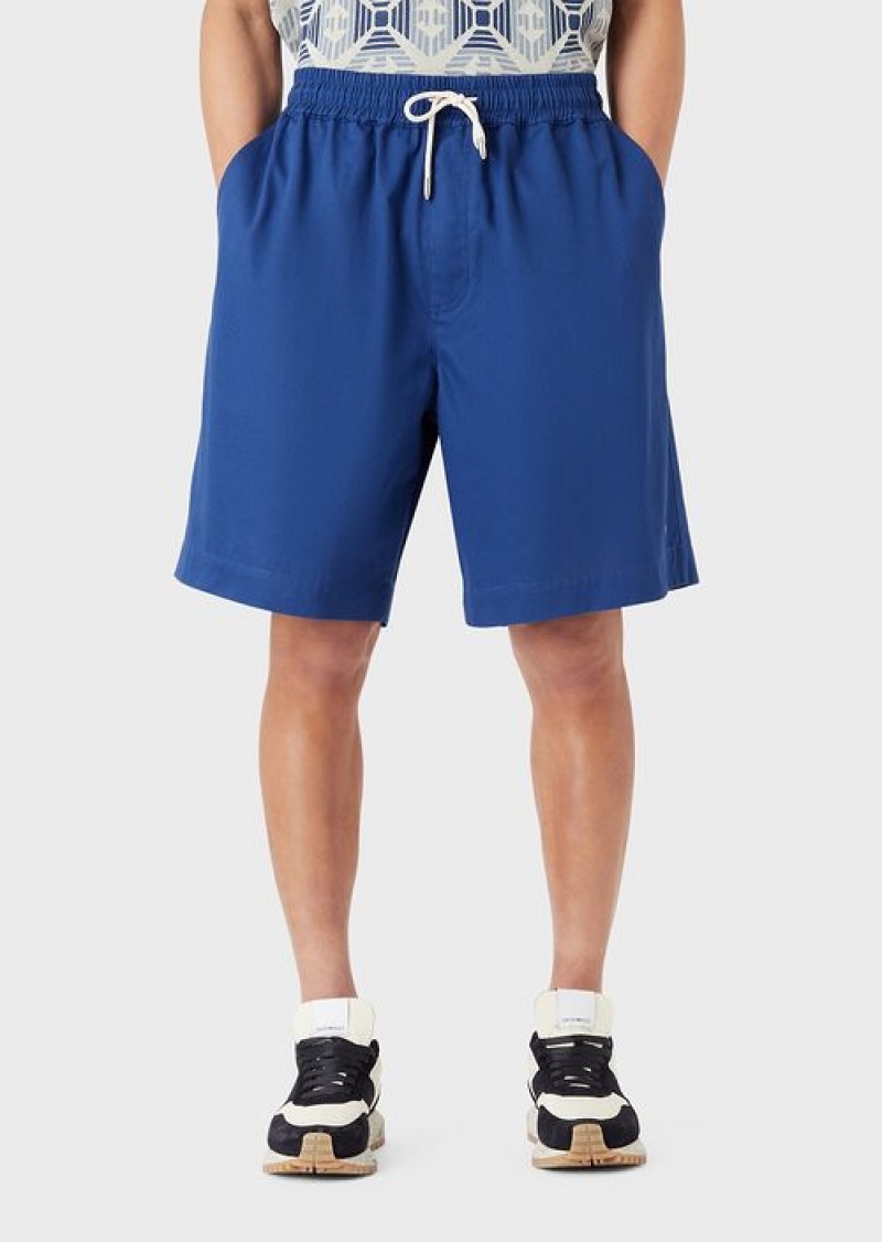 Blue Emporio Armani Sustainable Collection Organic-twill Oversized Drawstring Board Shorts | EA-SN58358