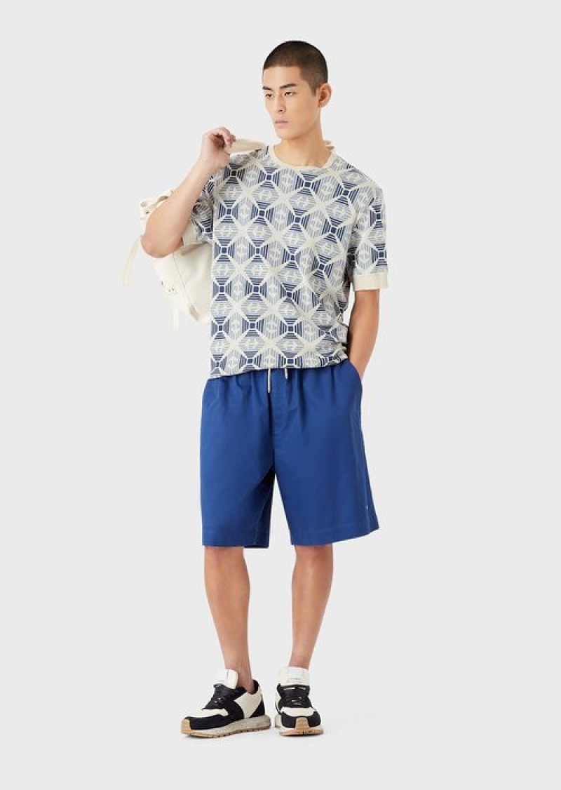 Blue Emporio Armani Sustainable Collection Organic-twill Oversized Drawstring Board Shorts | EA-SN58358