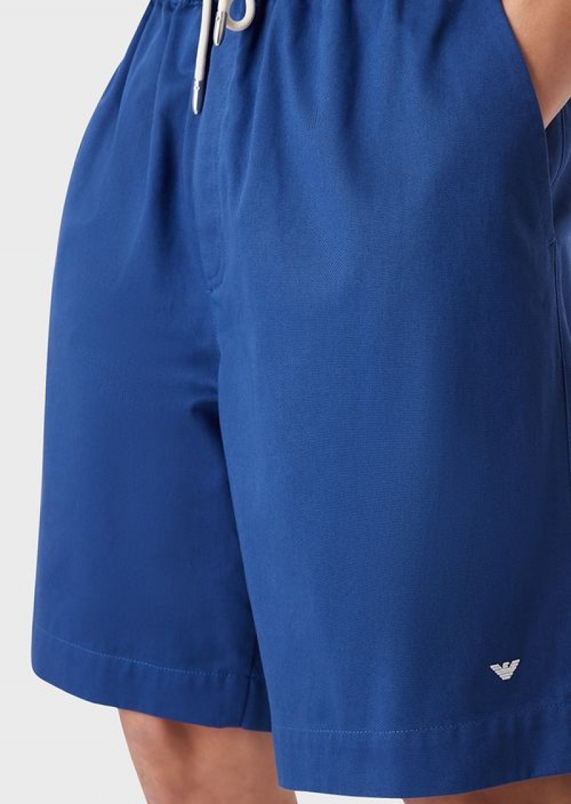 Blue Emporio Armani Sustainable Collection Organic-twill Oversized Drawstring Board Shorts | EA-SN58358