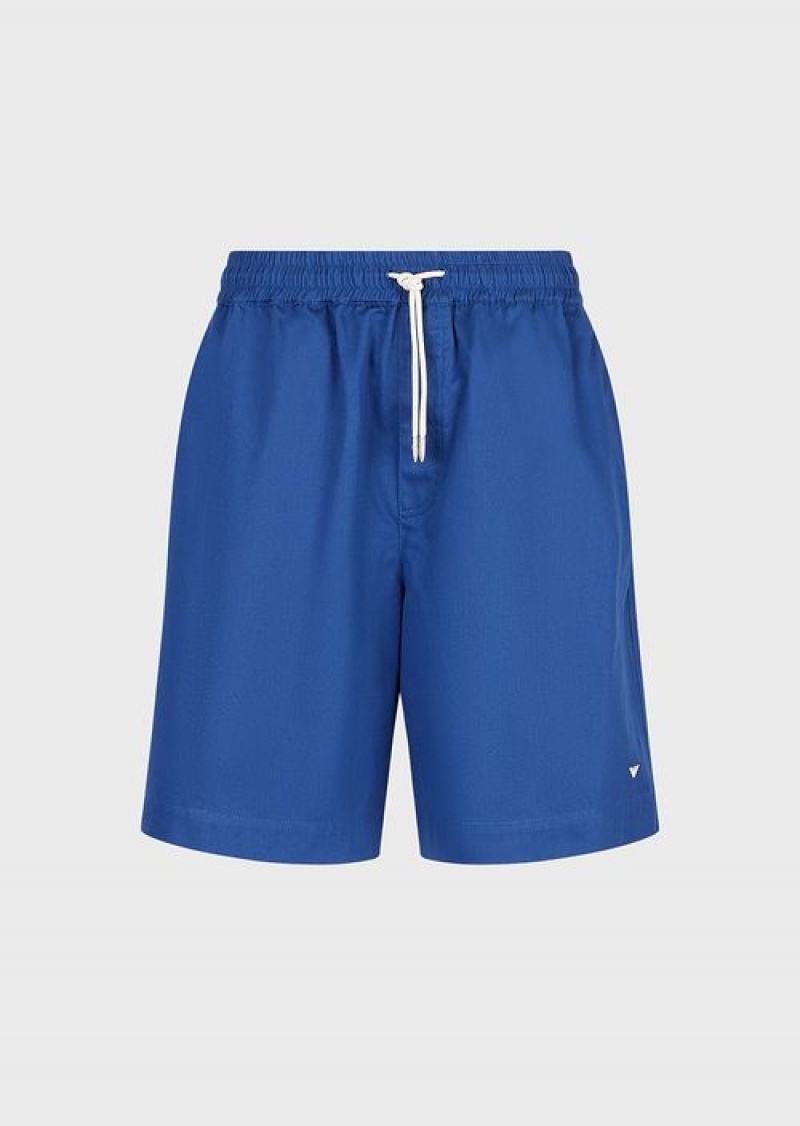 Blue Emporio Armani Sustainable Collection Organic-twill Oversized Drawstring Board Shorts | EA-SN58358