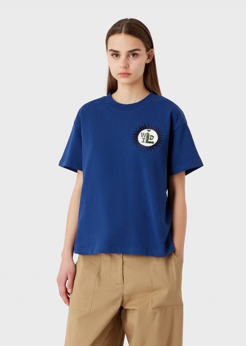 Blue Emporio Armani Sustainable Collection Organic American Jersey T-shirt With Patch | EA-SN57057