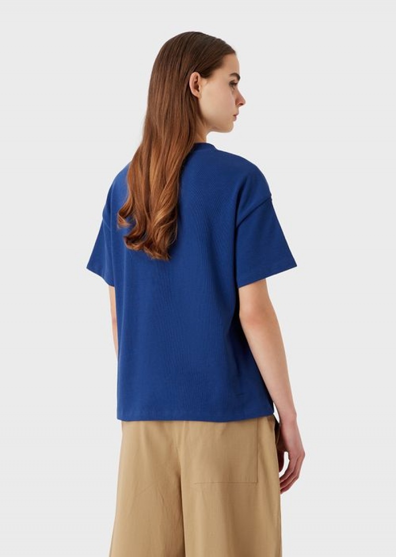 Blue Emporio Armani Sustainable Collection Organic American Jersey T-shirt With Patch | EA-SN57057