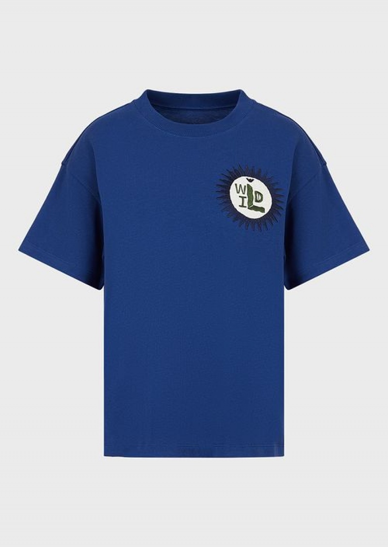 Blue Emporio Armani Sustainable Collection Organic American Jersey T-shirt With Patch | EA-SN57057