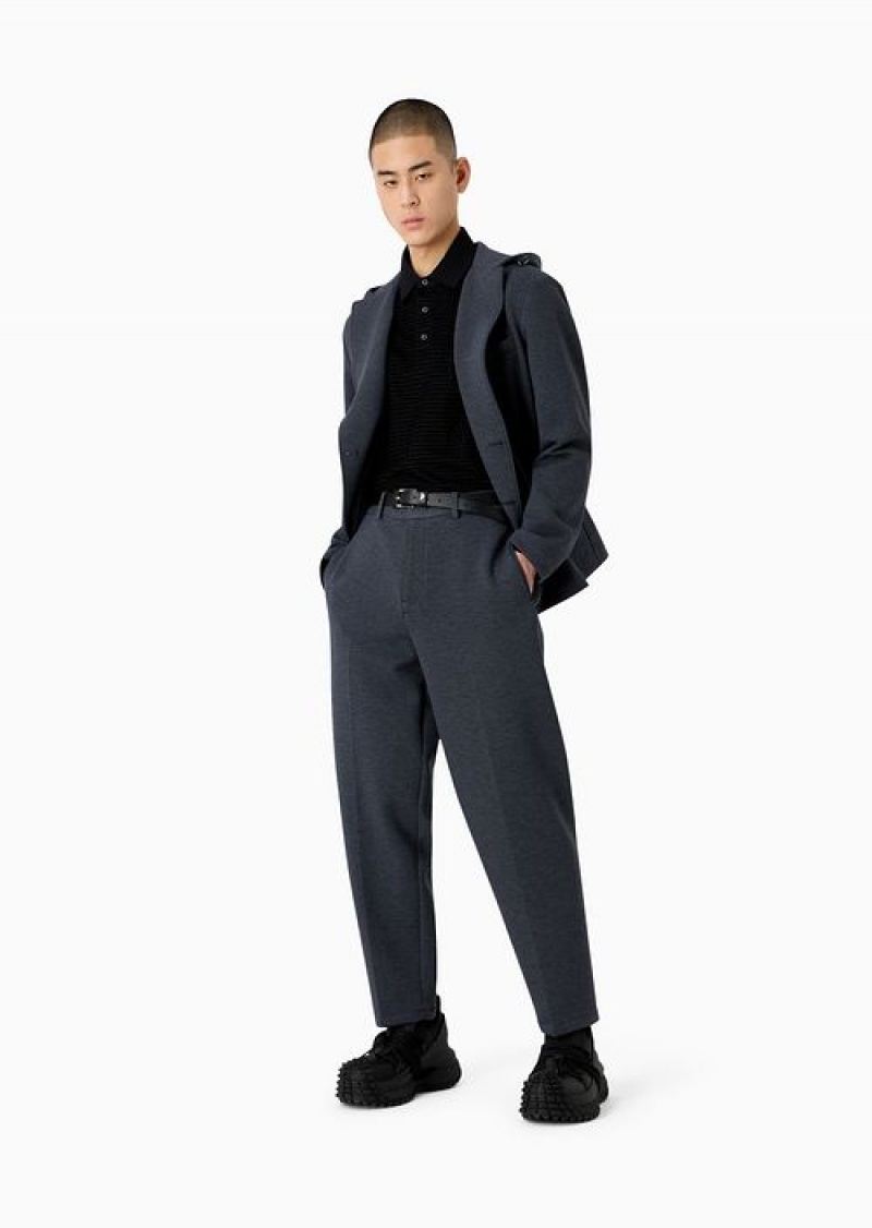 Blue Emporio Armani Tapered Trousers In Technical Jersey | EA-SN58420