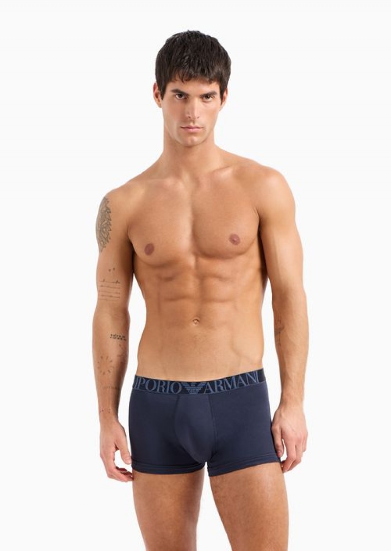 Blue Emporio Armani Three-pack Of Asv Shiny Logo Waistband Organic-cotton Boxer Briefs | EA-SN58776