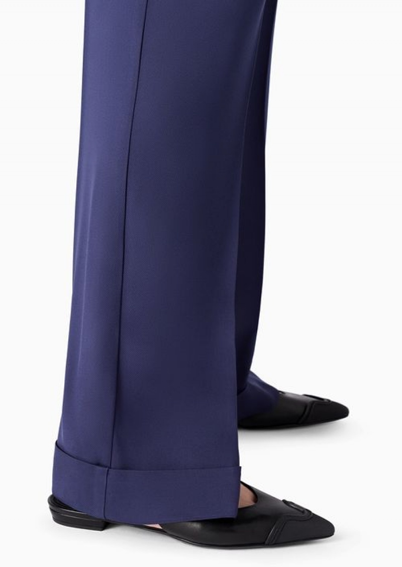 Blue Emporio Armani Twill Palazzo Trousers With Darts | EA-SN56831