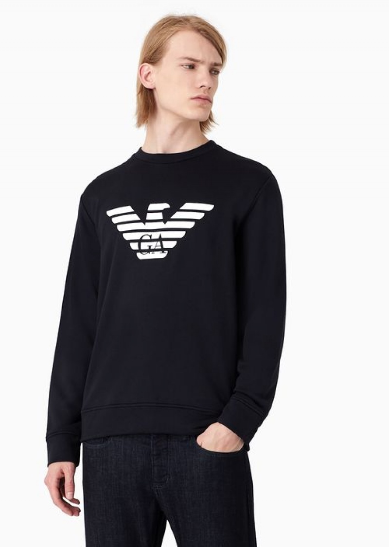 Blue Logo Emporio Armani Modal-blend Sweatshirt With Logo Print | EA-SN58540