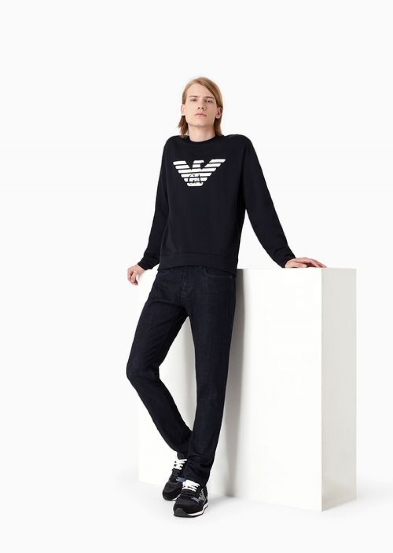 Blue Logo Emporio Armani Modal-blend Sweatshirt With Logo Print | EA-SN58540