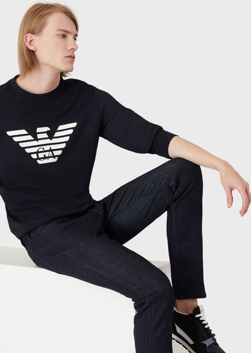 Blue Logo Emporio Armani Modal-blend Sweatshirt With Logo Print | EA-SN58540