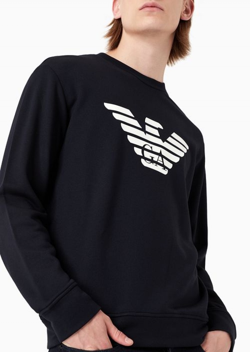 Blue Logo Emporio Armani Modal-blend Sweatshirt With Logo Print | EA-SN58540