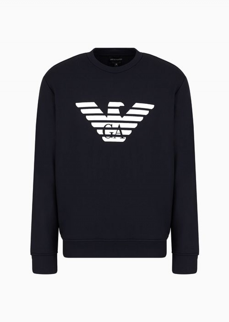 Blue Logo Emporio Armani Modal-blend Sweatshirt With Logo Print | EA-SN58540