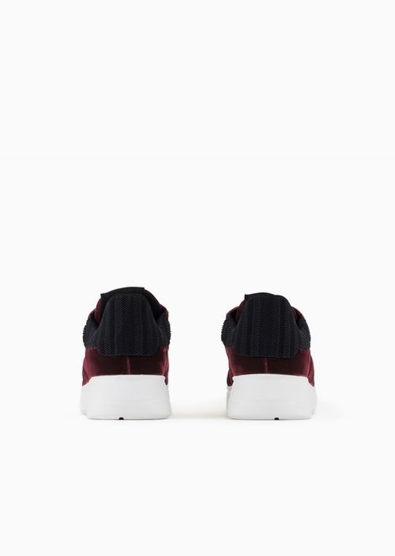 Bordeaux Emporio Armani Reloaded By Emporio Armani Sneakers In Velvet With Chevron Back Armani Sustainability Values | EA-SN58989