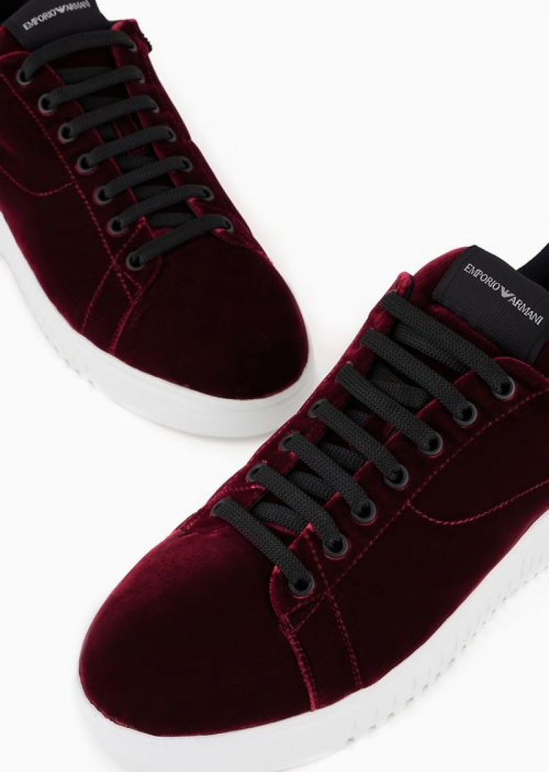 Bordeaux Emporio Armani Reloaded By Emporio Armani Sneakers In Velvet With Chevron Back Armani Sustainability Values | EA-SN58989