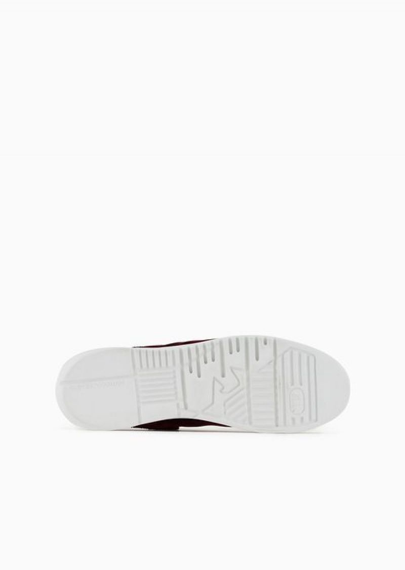 Bordeaux Emporio Armani Reloaded By Emporio Armani Sneakers In Velvet With Chevron Back Armani Sustainability Values | EA-SN58989