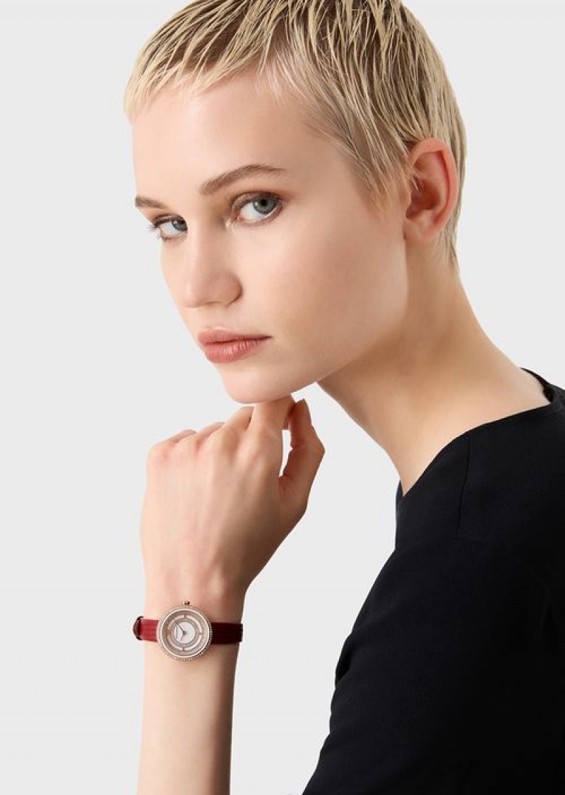 Bordeaux Emporio Armani Two-hand Red Leather Watch | EA-SN57689