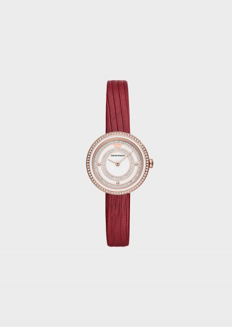 Bordeaux Emporio Armani Two-hand Red Leather Watch | EA-SN57689