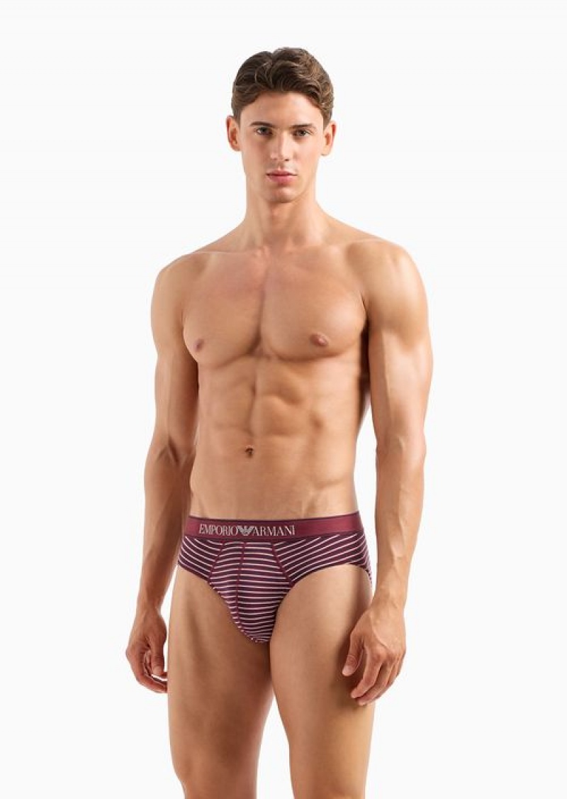 Bordeaux Emporio Armani Two-pack Of Briefs With Yarn-dyed Stripes | EA-SN58815