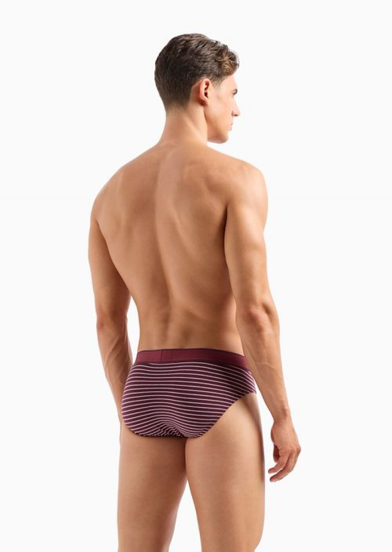 Bordeaux Emporio Armani Two-pack Of Briefs With Yarn-dyed Stripes | EA-SN58815