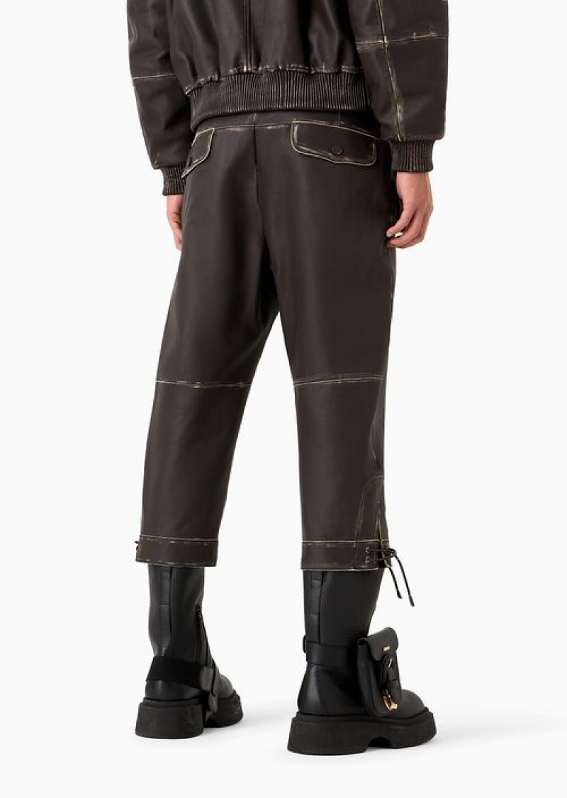 Brown Emporio Armani 3/4 Trousers In Overdyed Vegetable-tanned Lambskin Nappa Leather | EA-SN58280