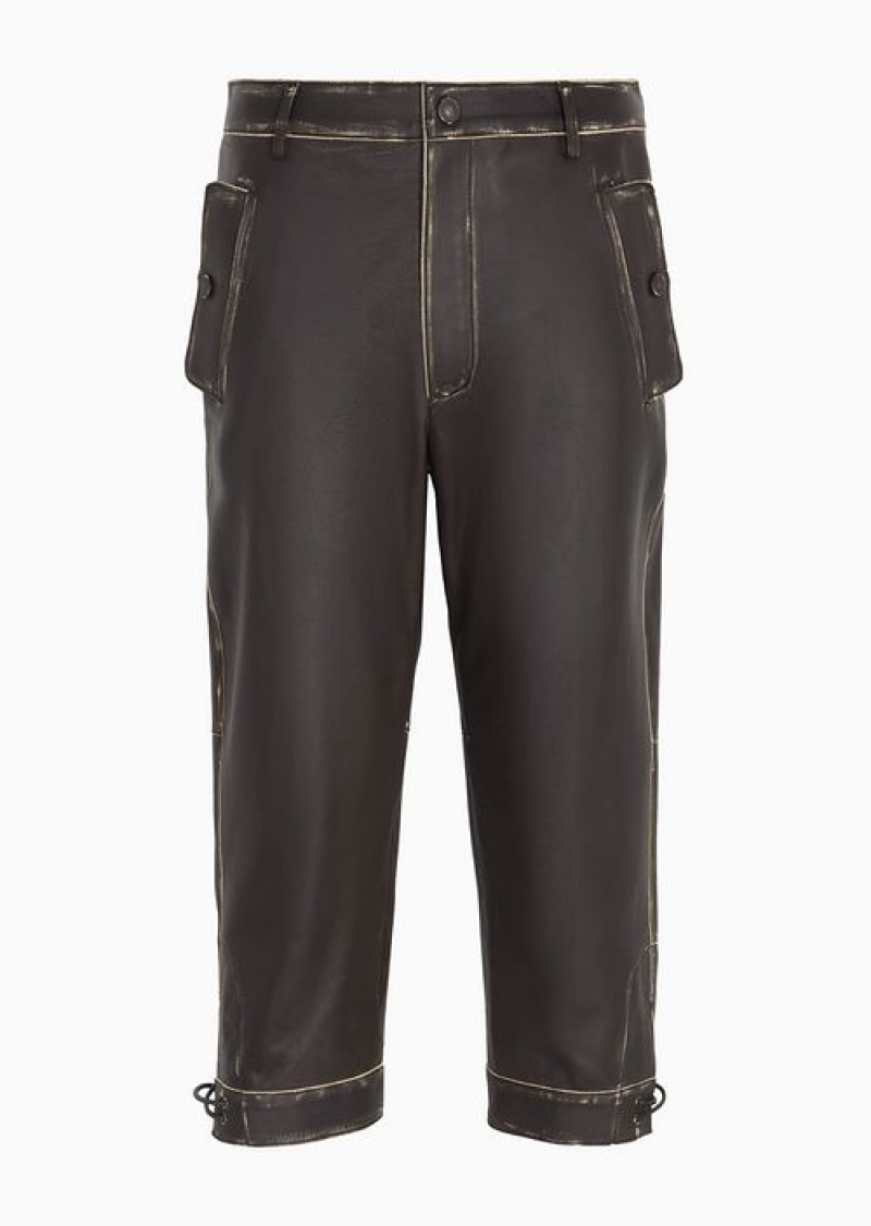 Brown Emporio Armani 3/4 Trousers In Overdyed Vegetable-tanned Lambskin Nappa Leather | EA-SN58280