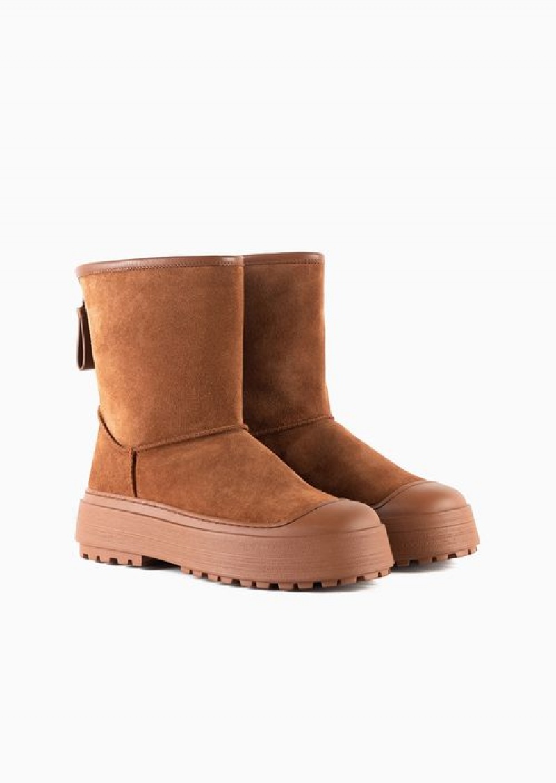 Brown Emporio Armani Chalet Capsule Collection Suede Ankle Boots | EA-SN57106