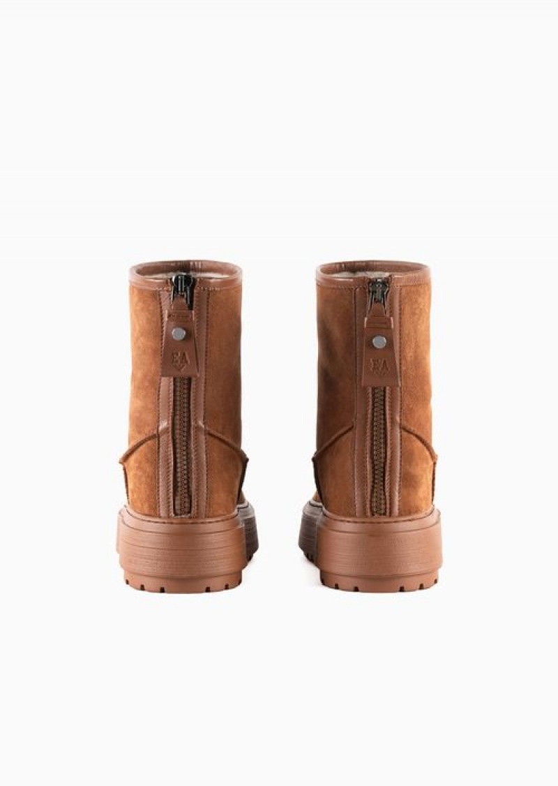 Brown Emporio Armani Chalet Capsule Collection Suede Ankle Boots | EA-SN57106