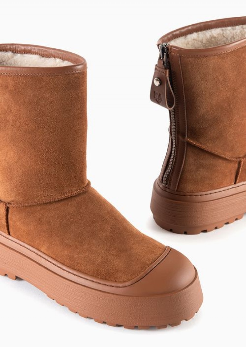 Brown Emporio Armani Chalet Capsule Collection Suede Ankle Boots | EA-SN57106