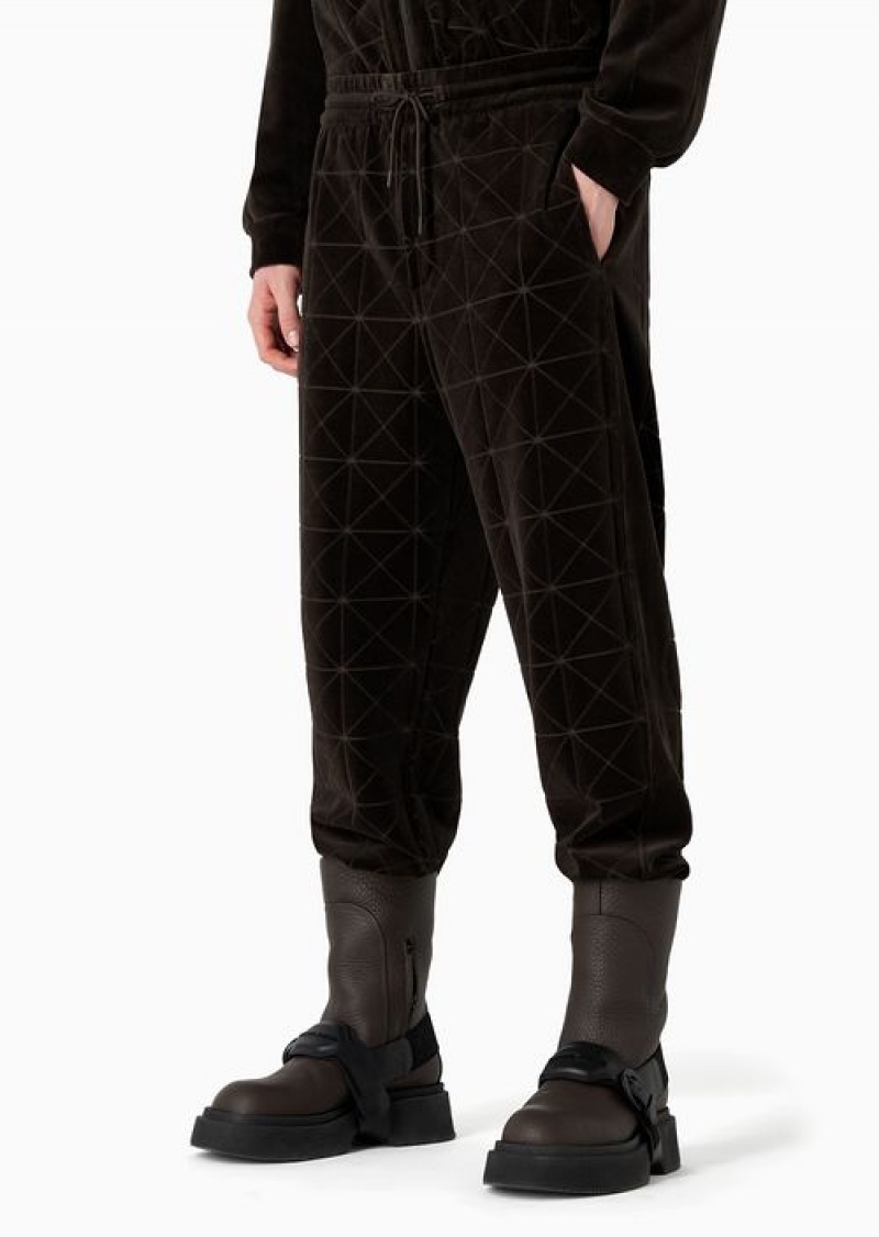 Brown Emporio Armani Joggers With An All-over Chenille Pattern | EA-SN58335