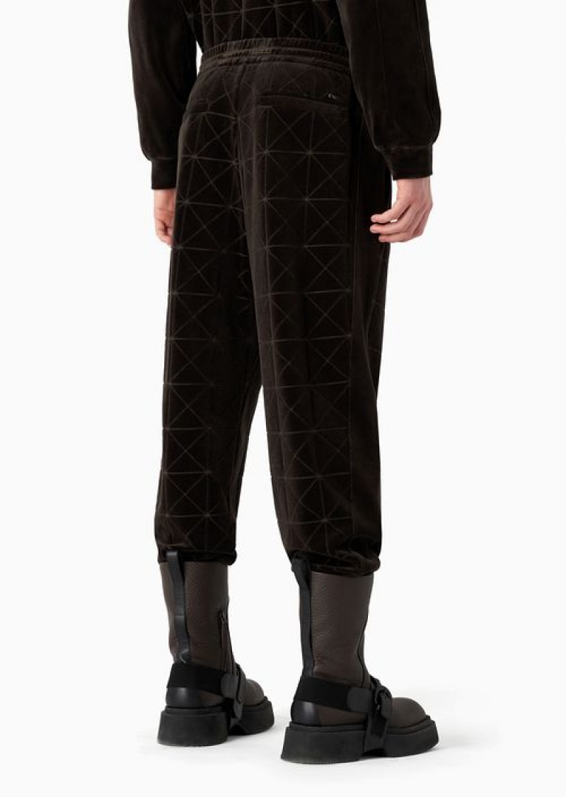 Brown Emporio Armani Joggers With An All-over Chenille Pattern | EA-SN58335