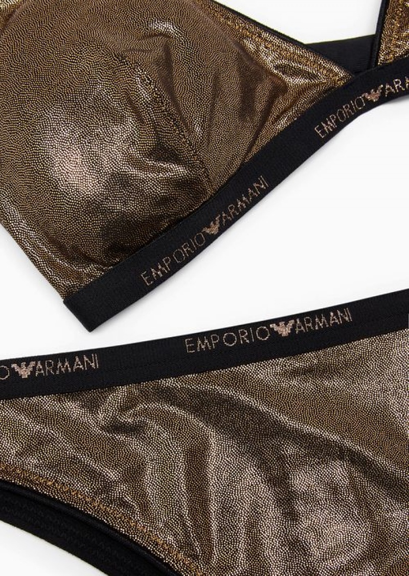 Brown Emporio Armani Laminated Microfibre Triangle Bra And Brazilian Briefs Gift Set | EA-SN56645