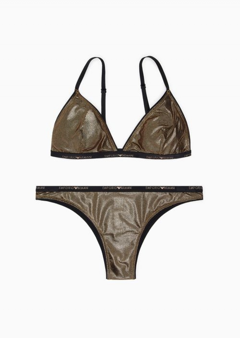 Brown Emporio Armani Laminated Microfibre Triangle Bra And Brazilian Briefs Gift Set | EA-SN56645