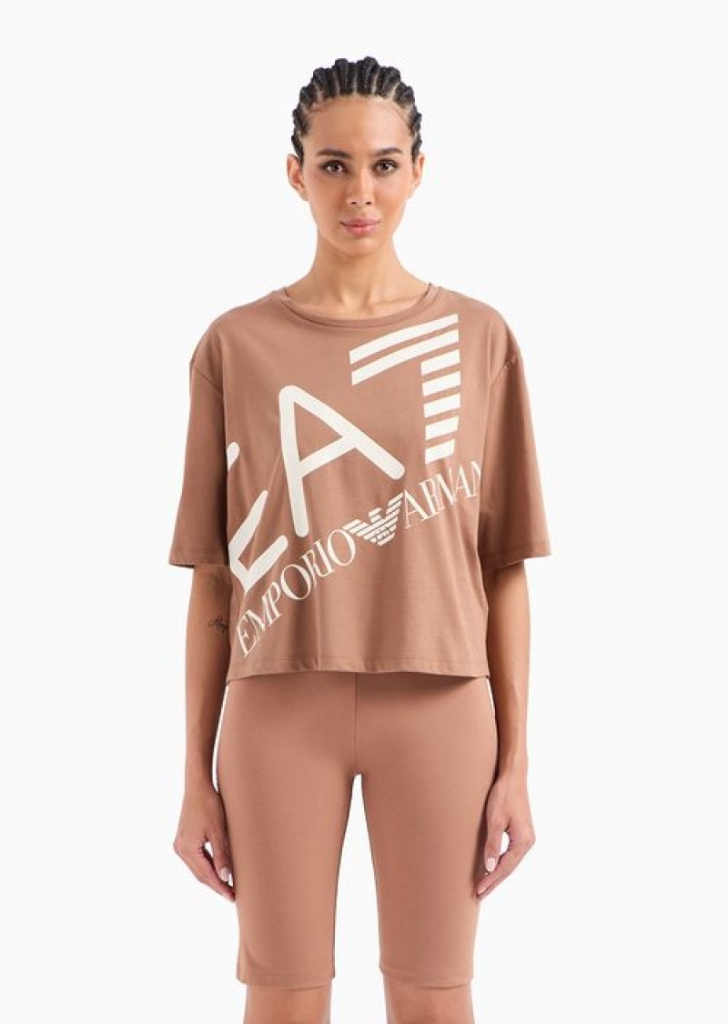 Brown Emporio Armani Logo Series Crew-neck T-shirt In Asv Organic Cotton | EA7-SN59667