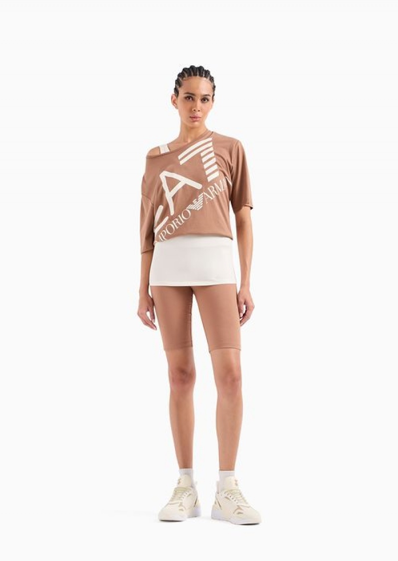 Brown Emporio Armani Logo Series Crew-neck T-shirt In Asv Organic Cotton | EA7-SN59667