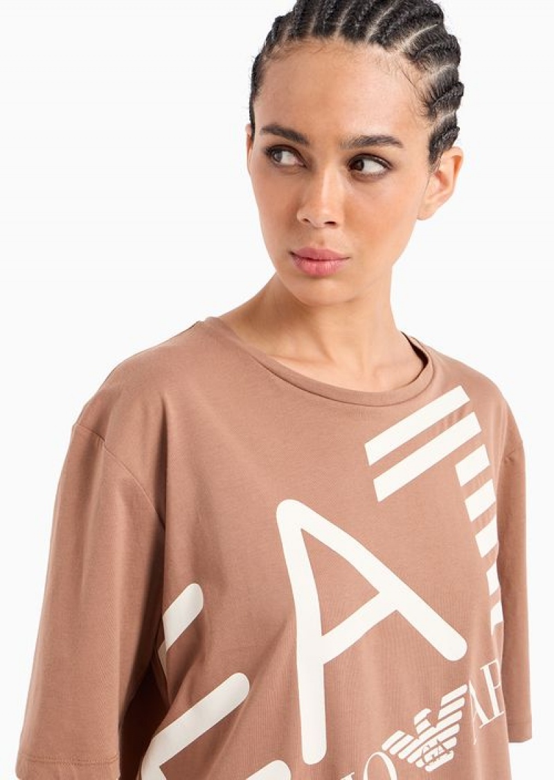 Brown Emporio Armani Logo Series Crew-neck T-shirt In Asv Organic Cotton | EA7-SN59667