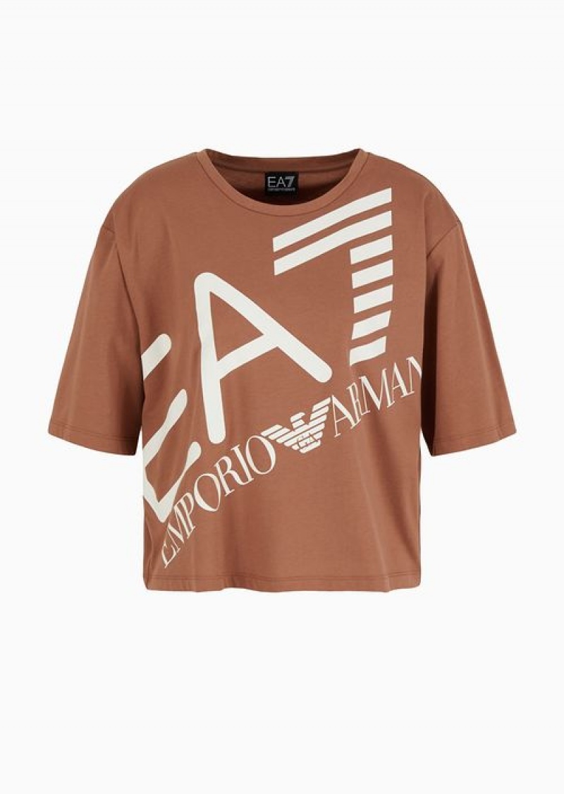 Brown Emporio Armani Logo Series Crew-neck T-shirt In Asv Organic Cotton | EA7-SN59667