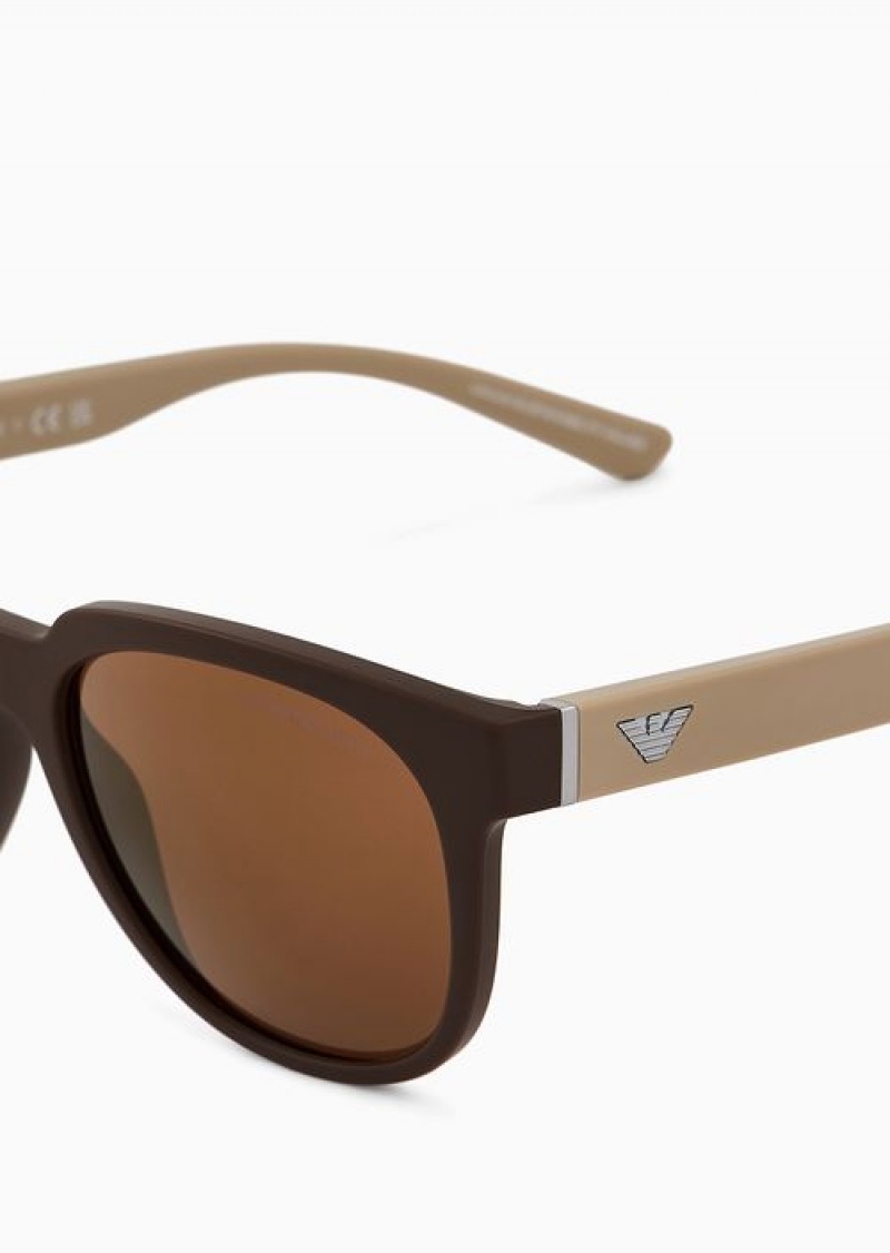 Brown Emporio Armani Men’s Panto Sunglasses With Interchangeable Temples | EA-SN59495