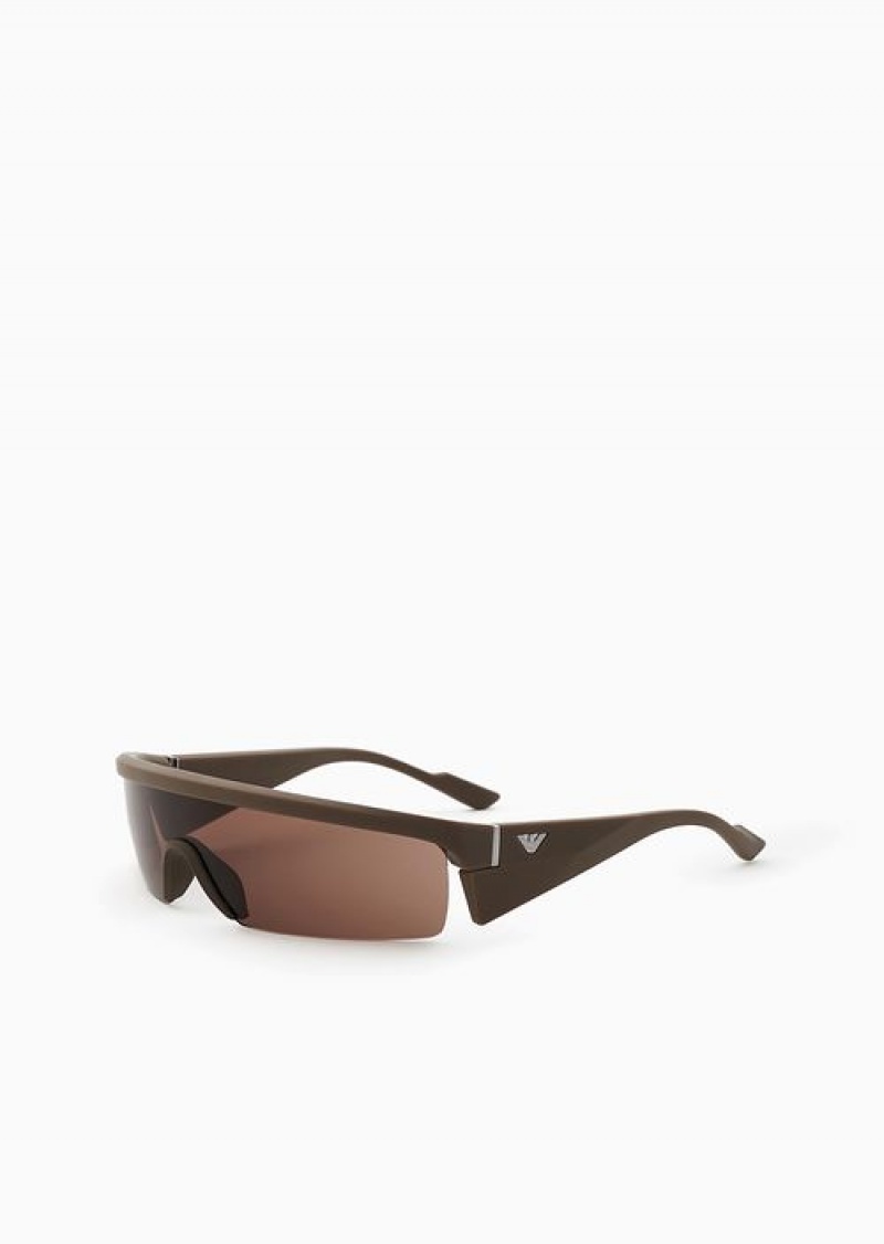 Brown Emporio Armani Men’s Rectangular Sunglasses With Interchangeable Lenses | EA-SN59470