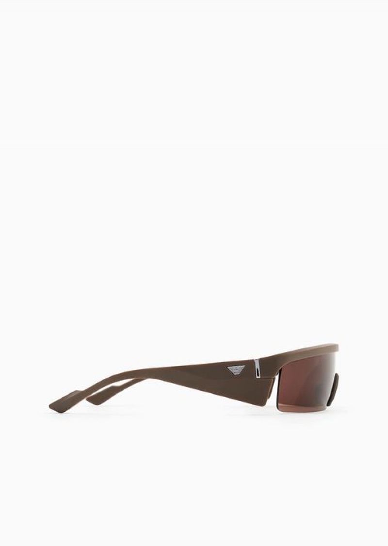 Brown Emporio Armani Men’s Rectangular Sunglasses With Interchangeable Lenses | EA-SN59470