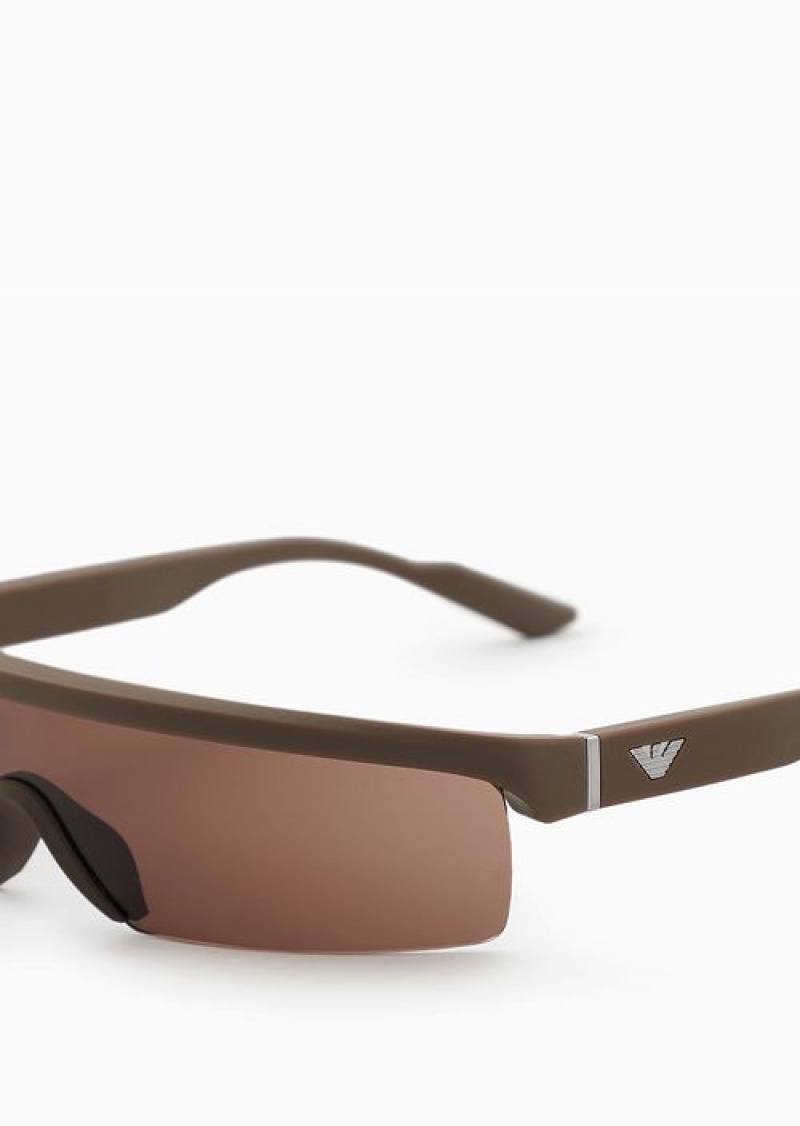 Brown Emporio Armani Men’s Rectangular Sunglasses With Interchangeable Lenses | EA-SN59470