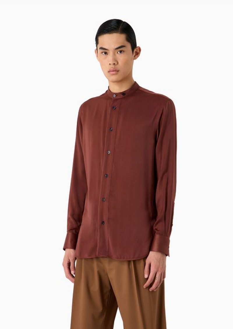 Brown Emporio Armani Poly Viscose Shirt With Guru Collar | EA-SN57863