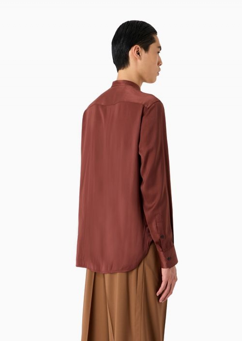 Brown Emporio Armani Poly Viscose Shirt With Guru Collar | EA-SN57863