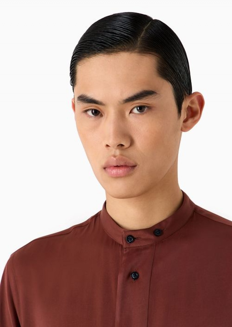 Brown Emporio Armani Poly Viscose Shirt With Guru Collar | EA-SN57863