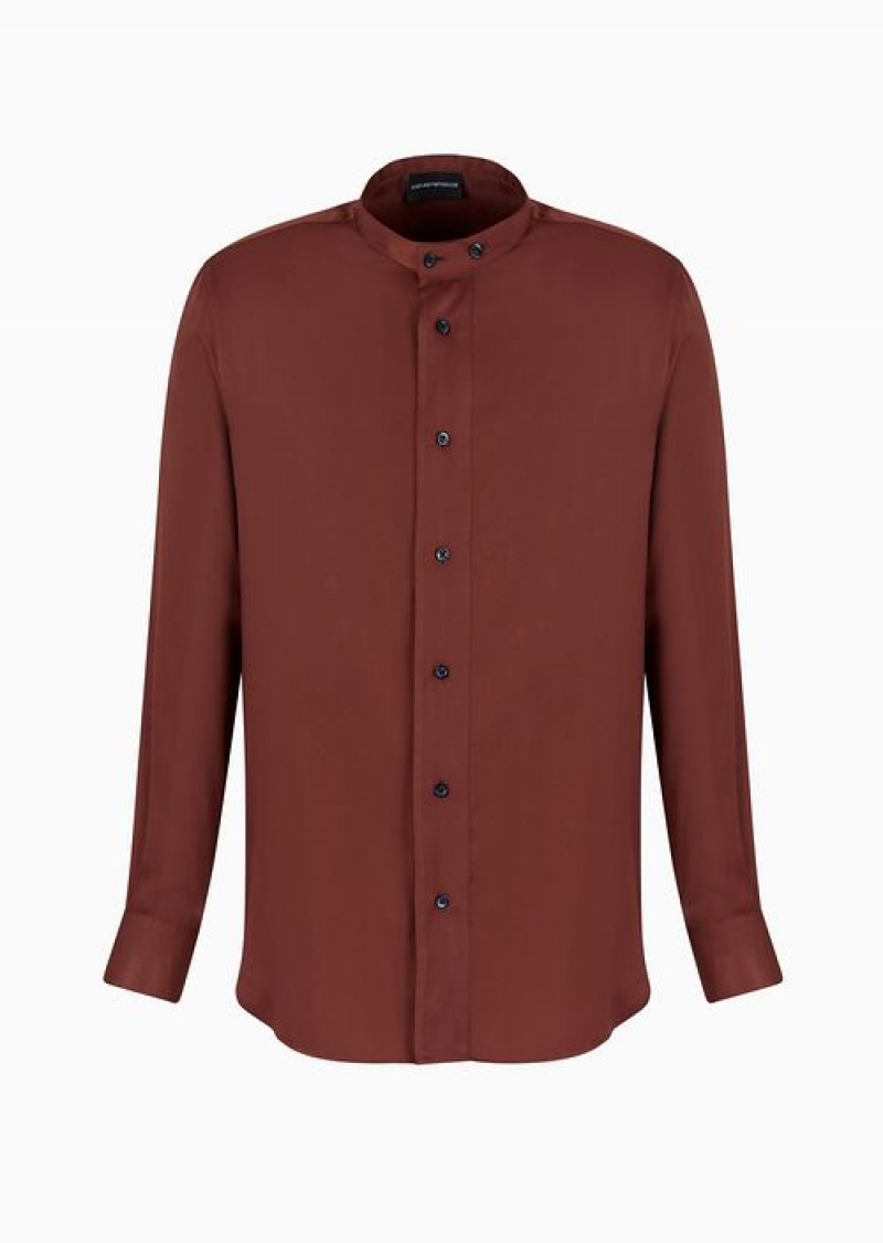 Brown Emporio Armani Poly Viscose Shirt With Guru Collar | EA-SN57863