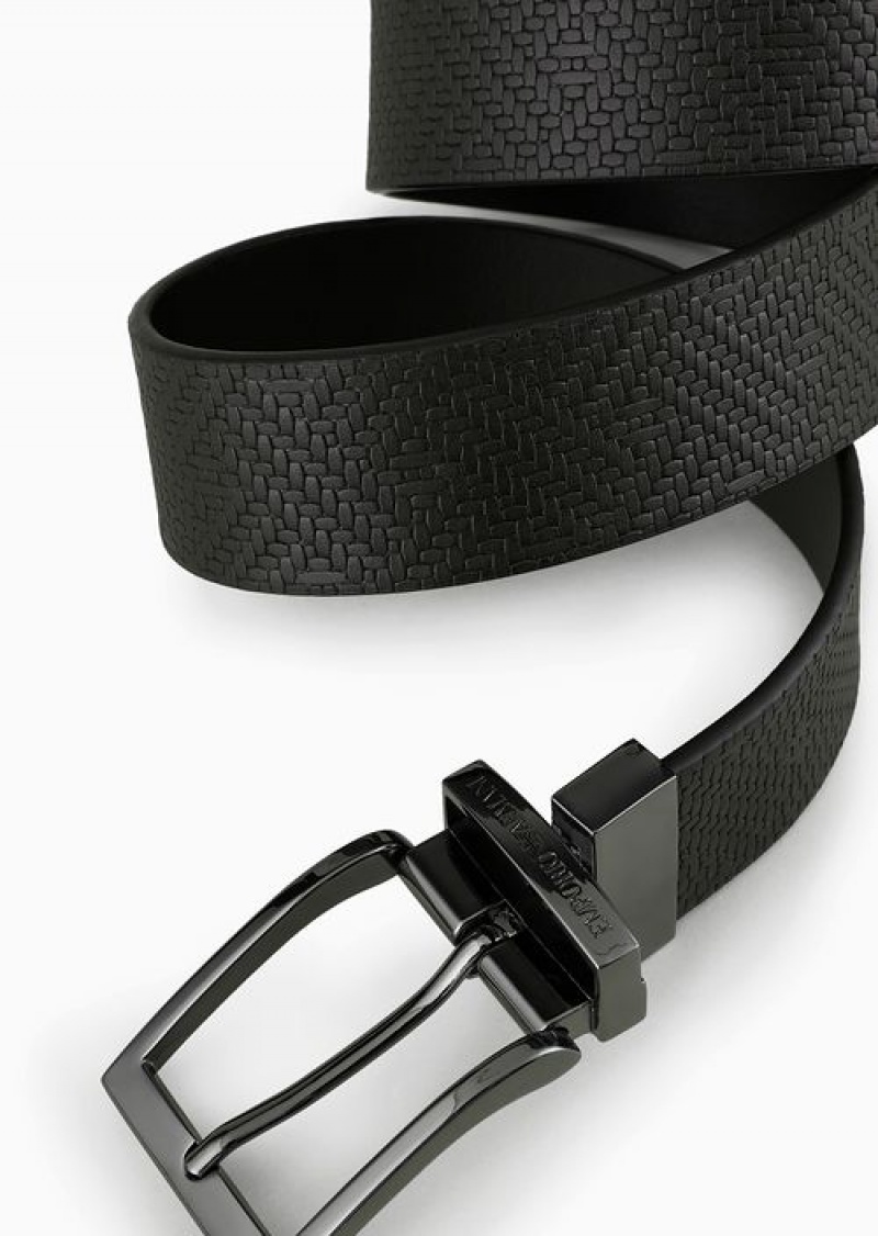 Brown Emporio Armani Reversible Leather Belt In Weave Print | EA-SN59135