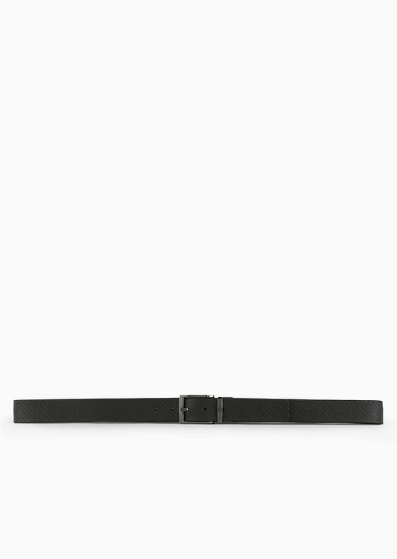 Brown Emporio Armani Reversible Leather Belt In Weave Print | EA-SN59135