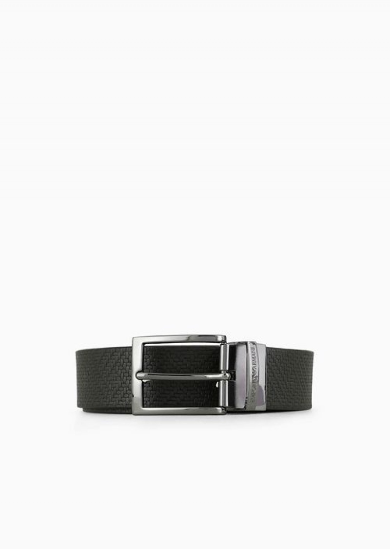 Brown Emporio Armani Reversible Leather Belt In Weave Print | EA-SN59135