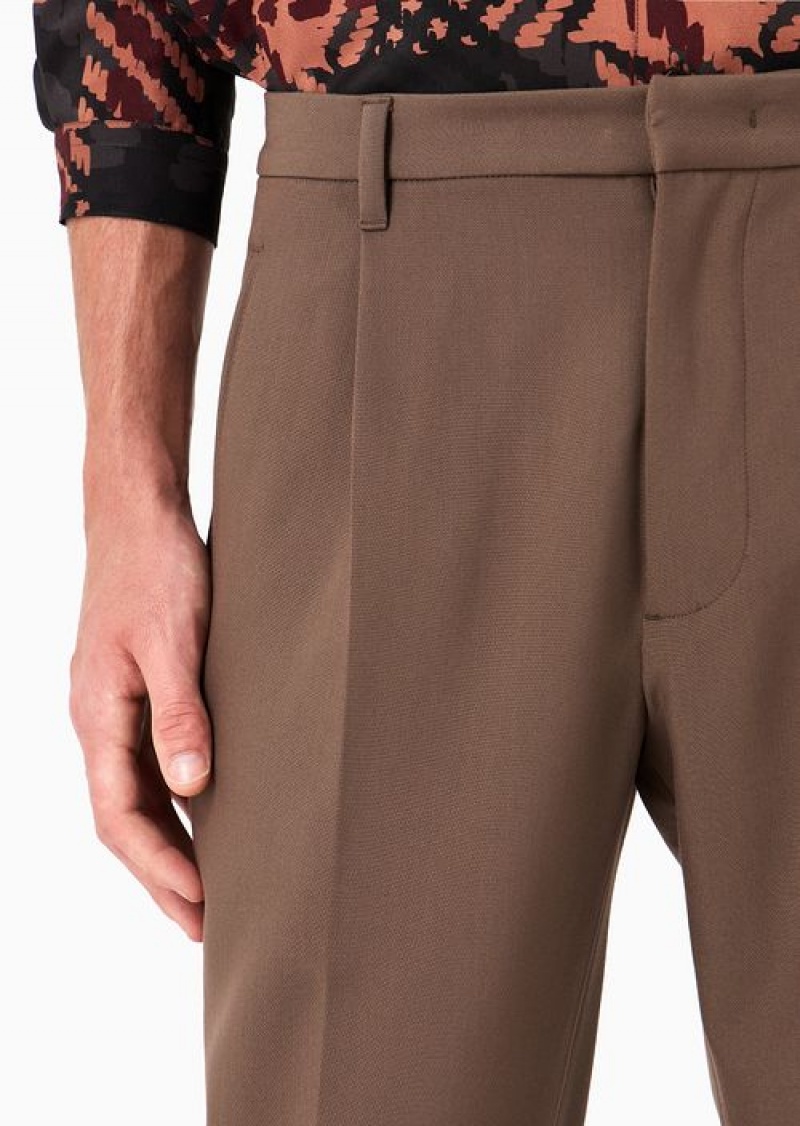 Brown Emporio Armani Soft Viscose Blend Trousers With Darts And Welt Pockets | EA-SN58334