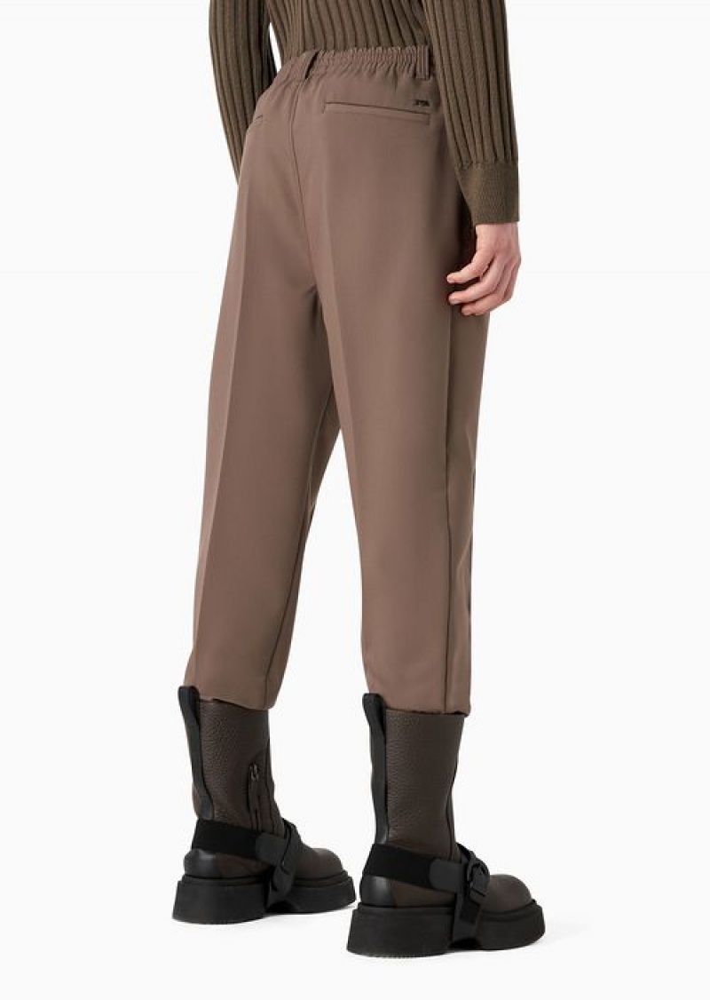 Brown Emporio Armani Soft Viscose-blend Trousers With Central Ribs And Elasticated Hem | EA-SN58342