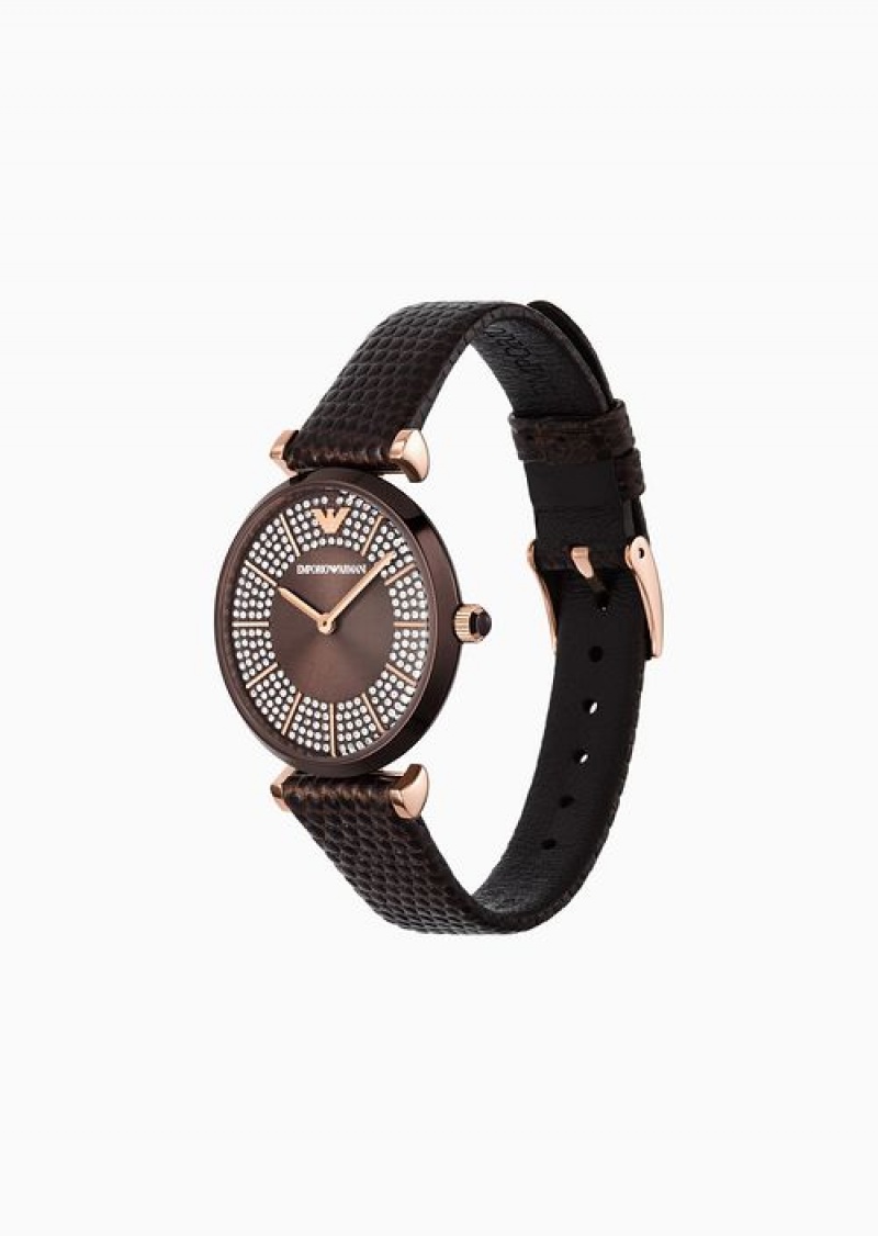 Brown Emporio Armani Two-hand Brown Leather Watch | EA-SN57657