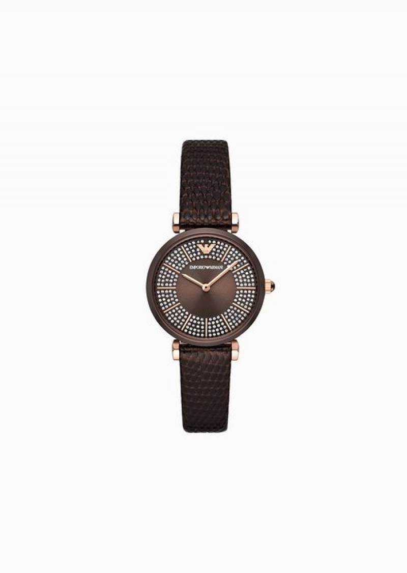 Brown Emporio Armani Two-hand Brown Leather Watch | EA-SN57657